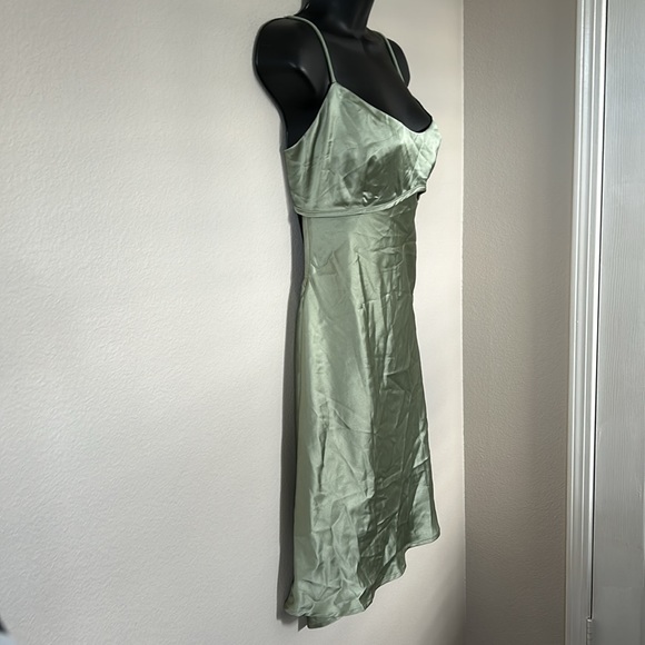 Princess Polly Clemence Sage Green Backless Tie Back Satin Mini Dress - Picture 10 of 14